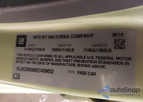 2014 Chevrolet Spark 1Lt Auto from USA, damaged, VIN KL8CD6S96EC409652